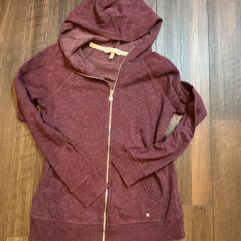 Victoria's Secret Sequin Heart Full Zip Hoodie Maroon Angel Wing Size S Small